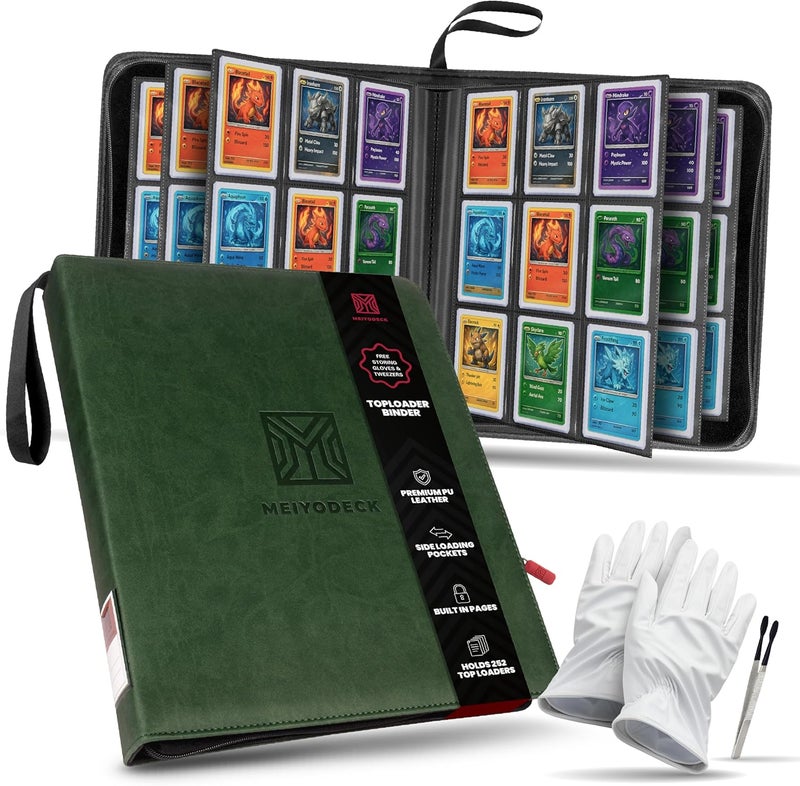 MEIYODECK Toploader Binder | Holds 252 Toploaders | 9-Pocket | Ringless Double-Sided Pockets | Includes Collector Tweezers & Gloves | Premium Top Loader Binder for Trading Cards, Pokemon, Yu-Gi-Oh & TCG - Image 1